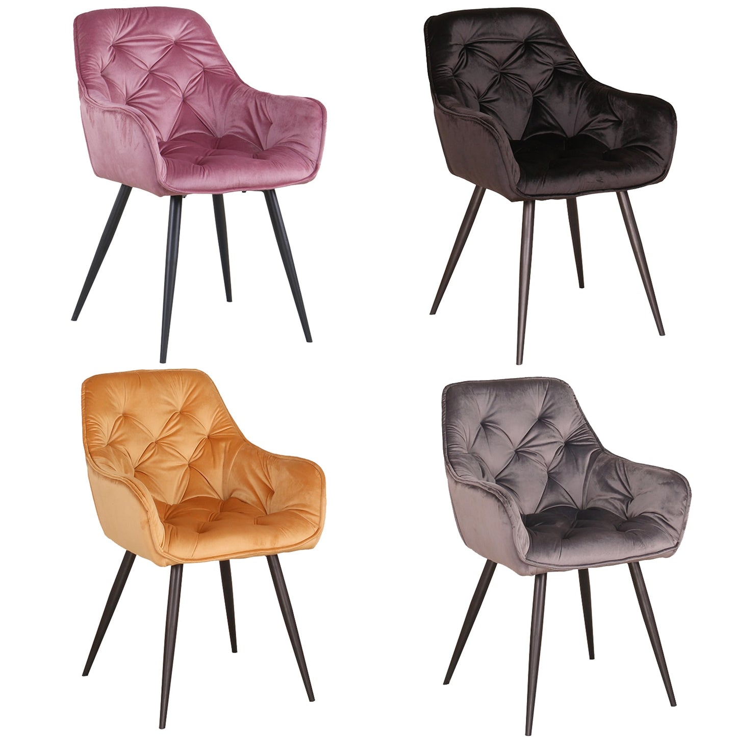 2Pcs Colorful Velvet Dining Room Chairs With Armrests