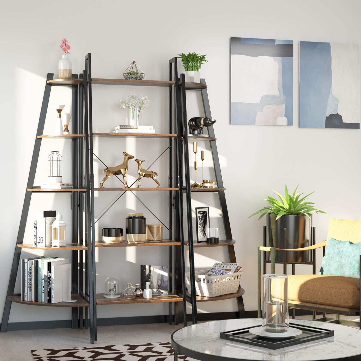 5 Tier Rustic Corner Bookshelf