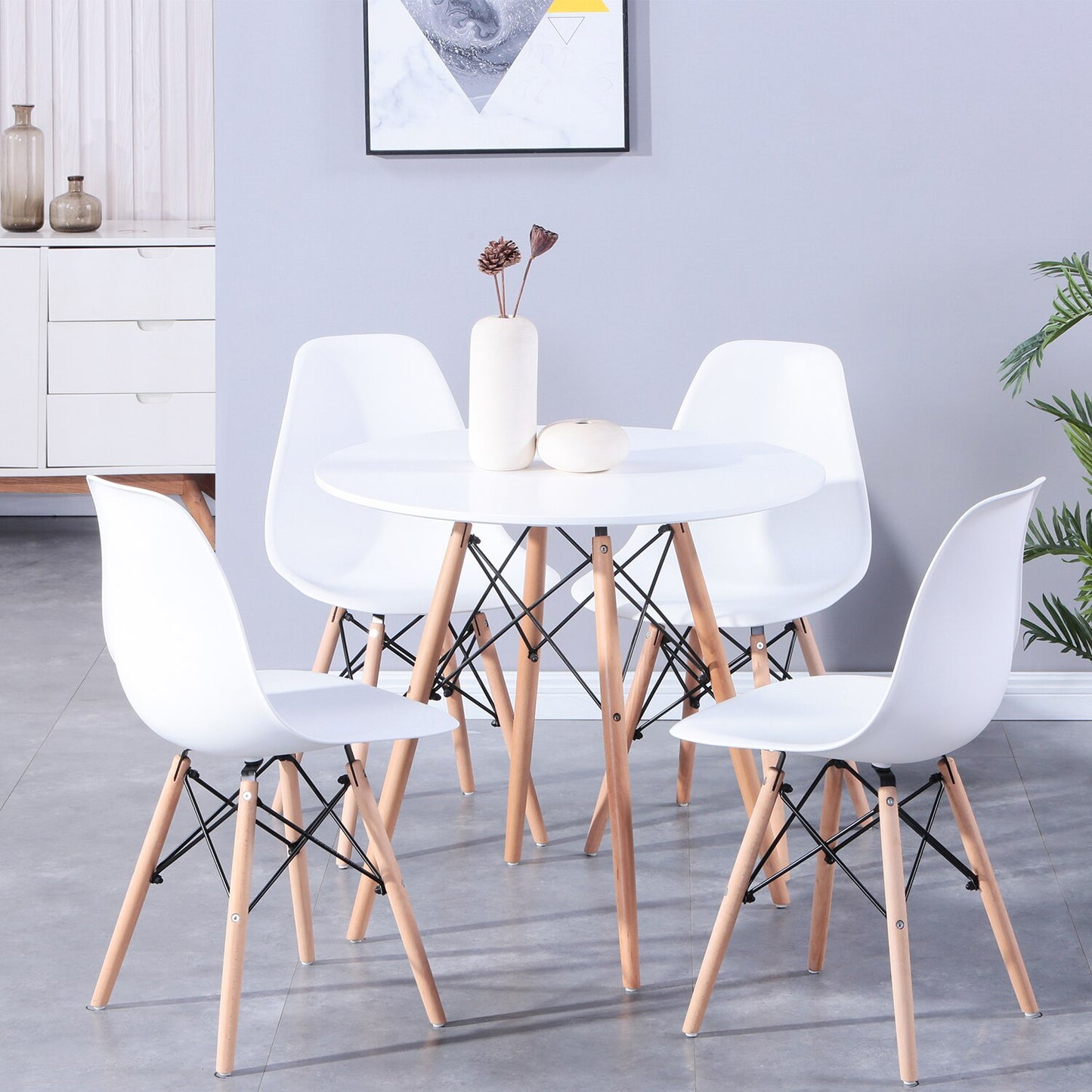 Round Dining Table with Wood Legs