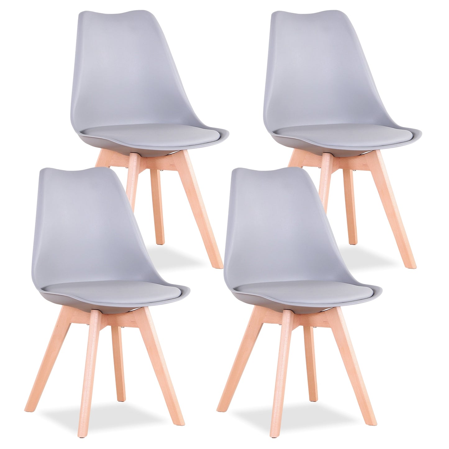 Set of 4 Modern Dining Chair With Solid Wood Legs and Plastic Padded