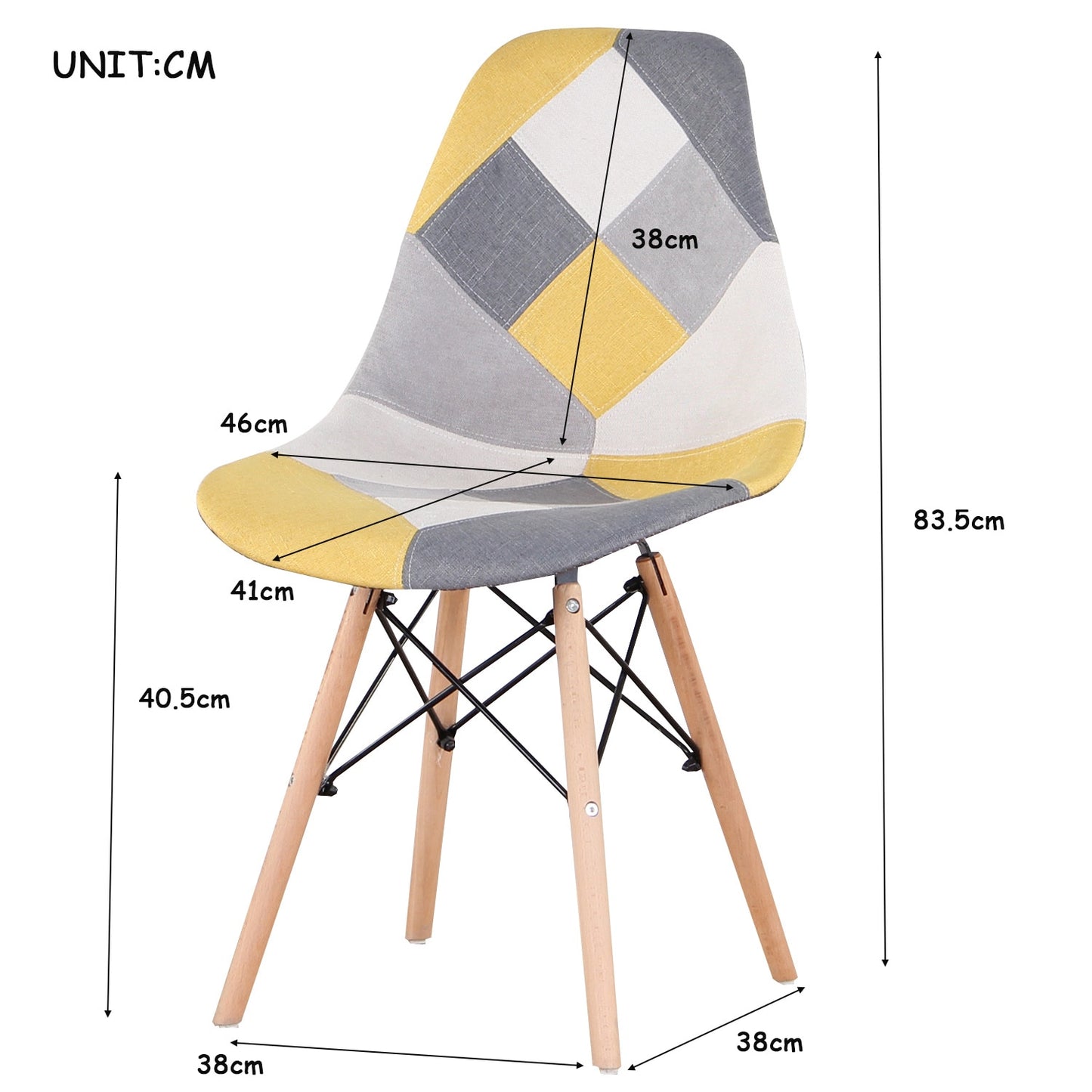 6Pcs/Set Patchwork Fabric Dining Chairs with Wood Legs