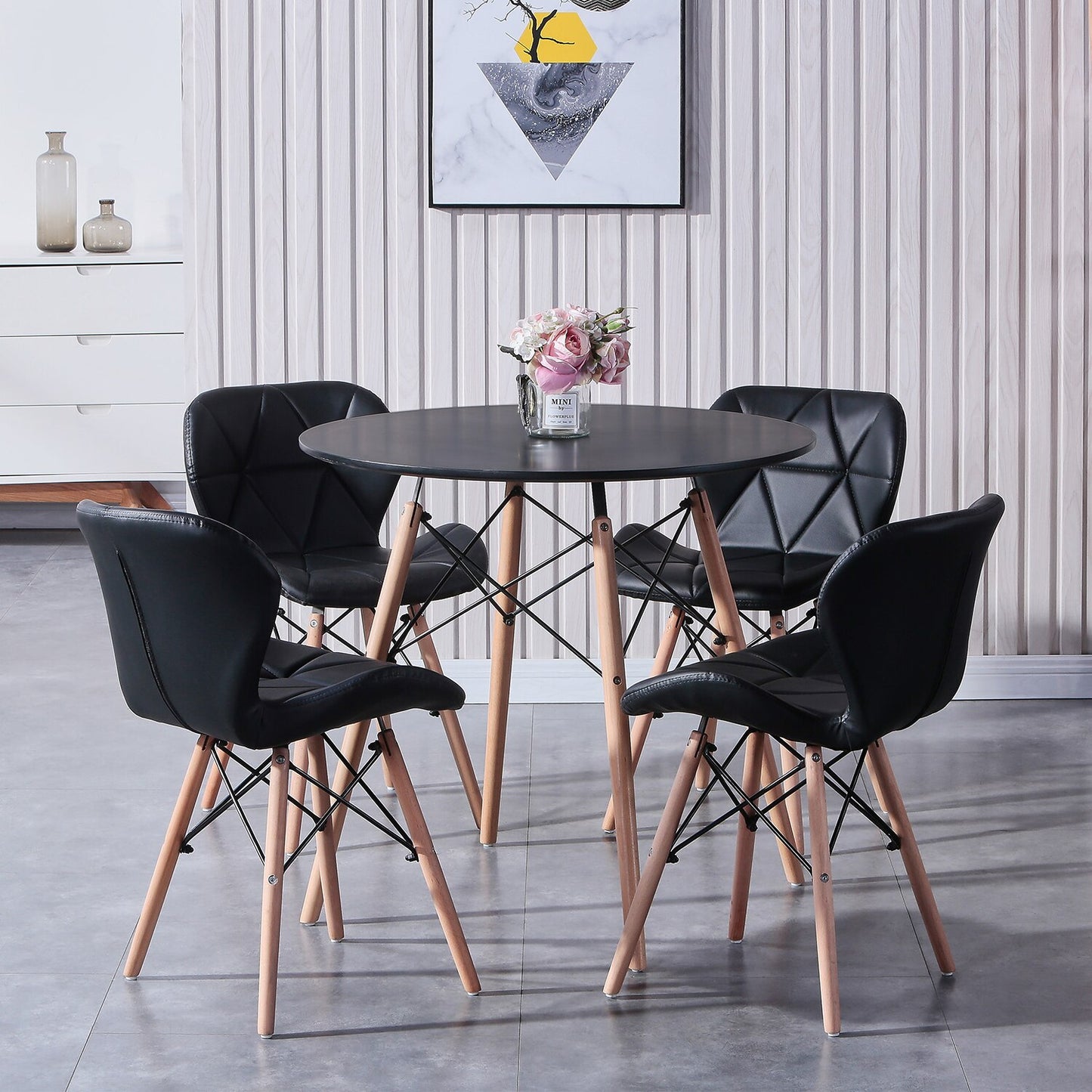 Round Dining Table with Wood Legs