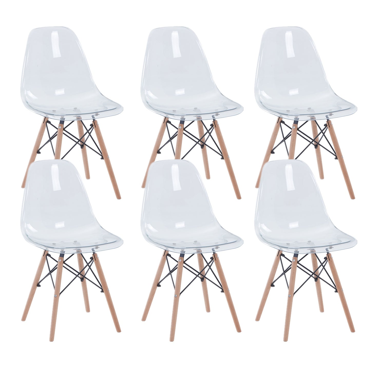 Set of 6 Transparent Nordic Style Dining Chairs