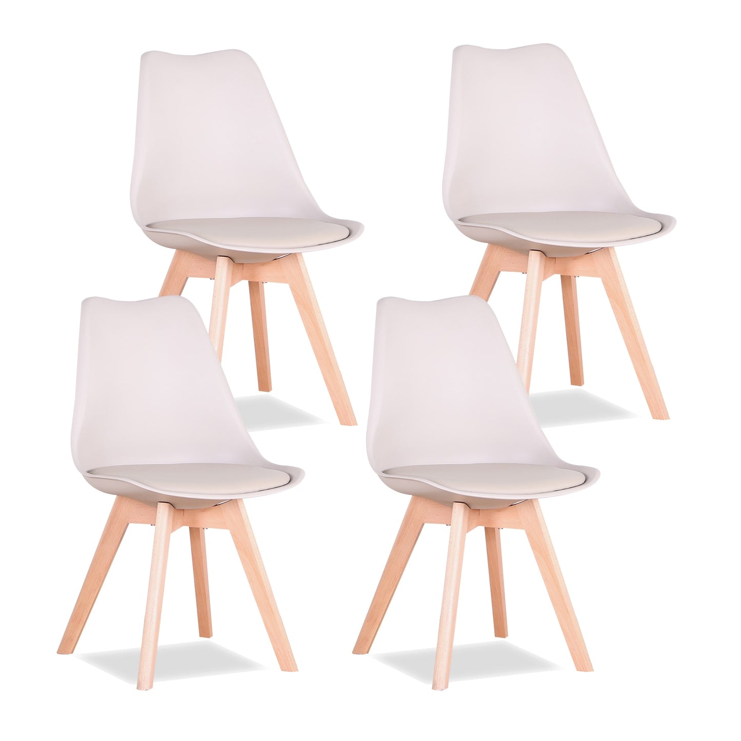 Set of 4 Modern Dining Chair With Solid Wood Legs and Plastic Padded