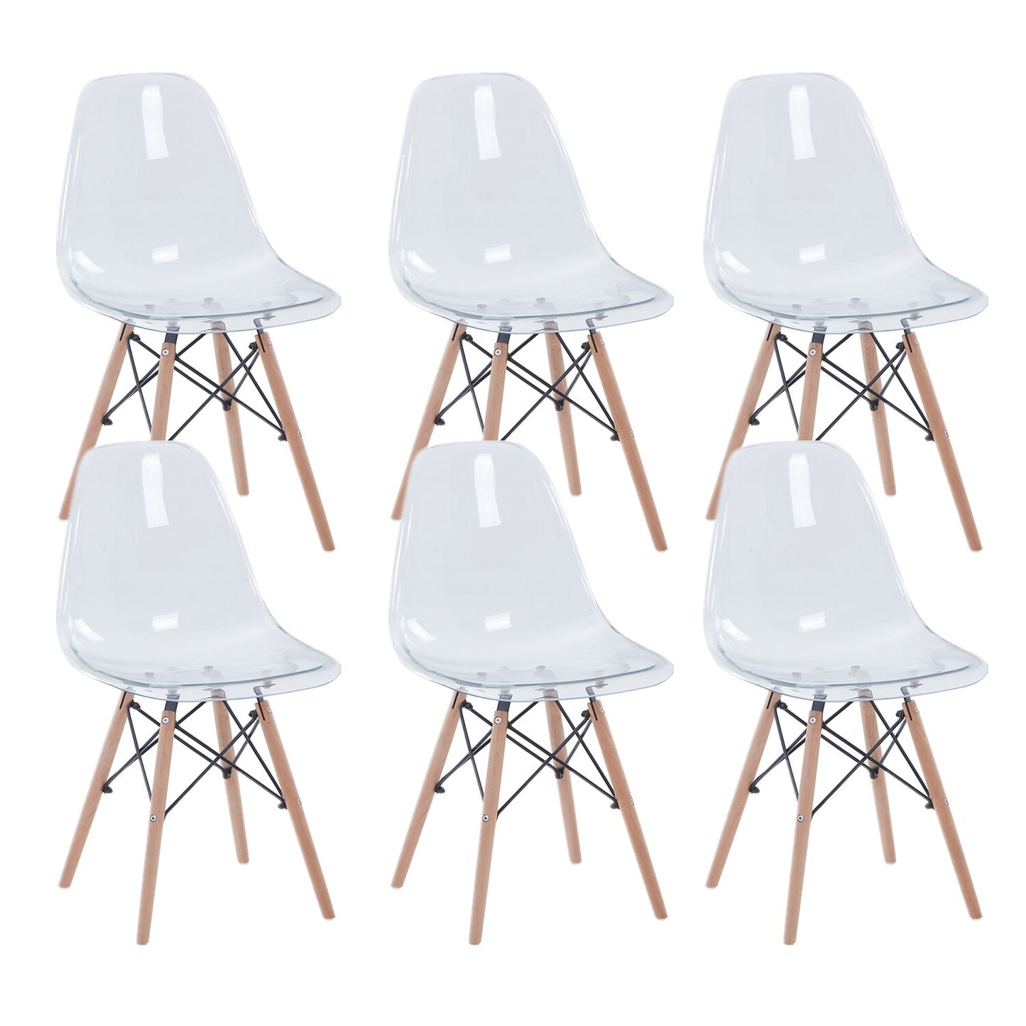 Set of 6 Transparent Nordic Style Dining Chairs