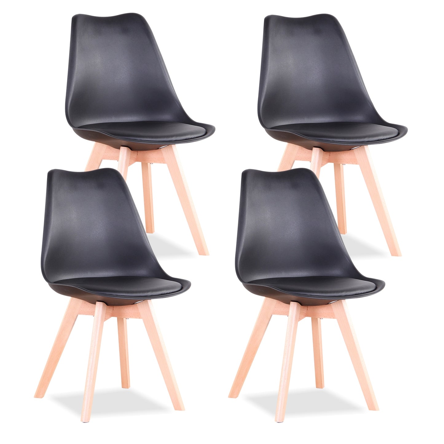 Set of 4 Modern Dining Chair With Solid Wood Legs and Plastic Padded