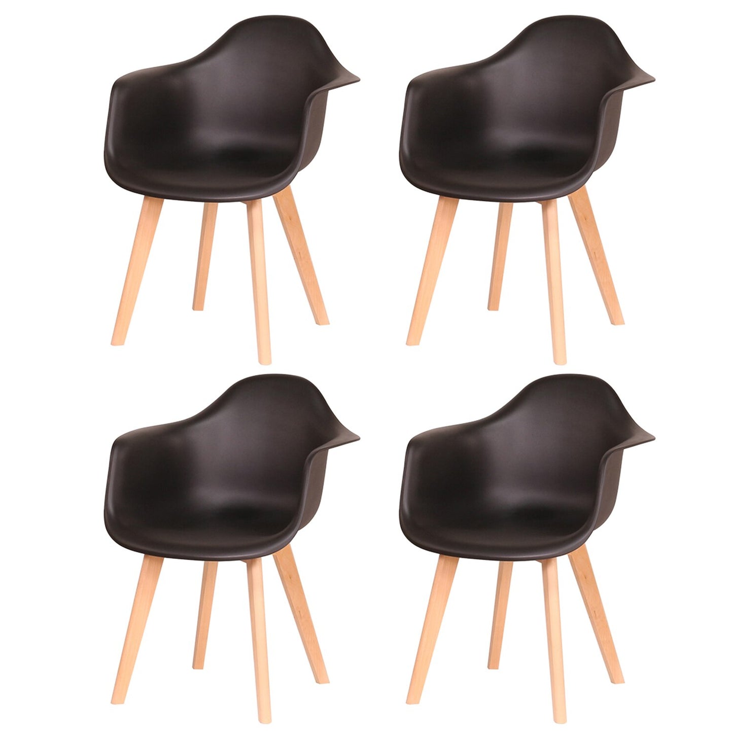 A Set of 4 Dining Chair Minimalist Retro Modern Plastic With Beech Legs