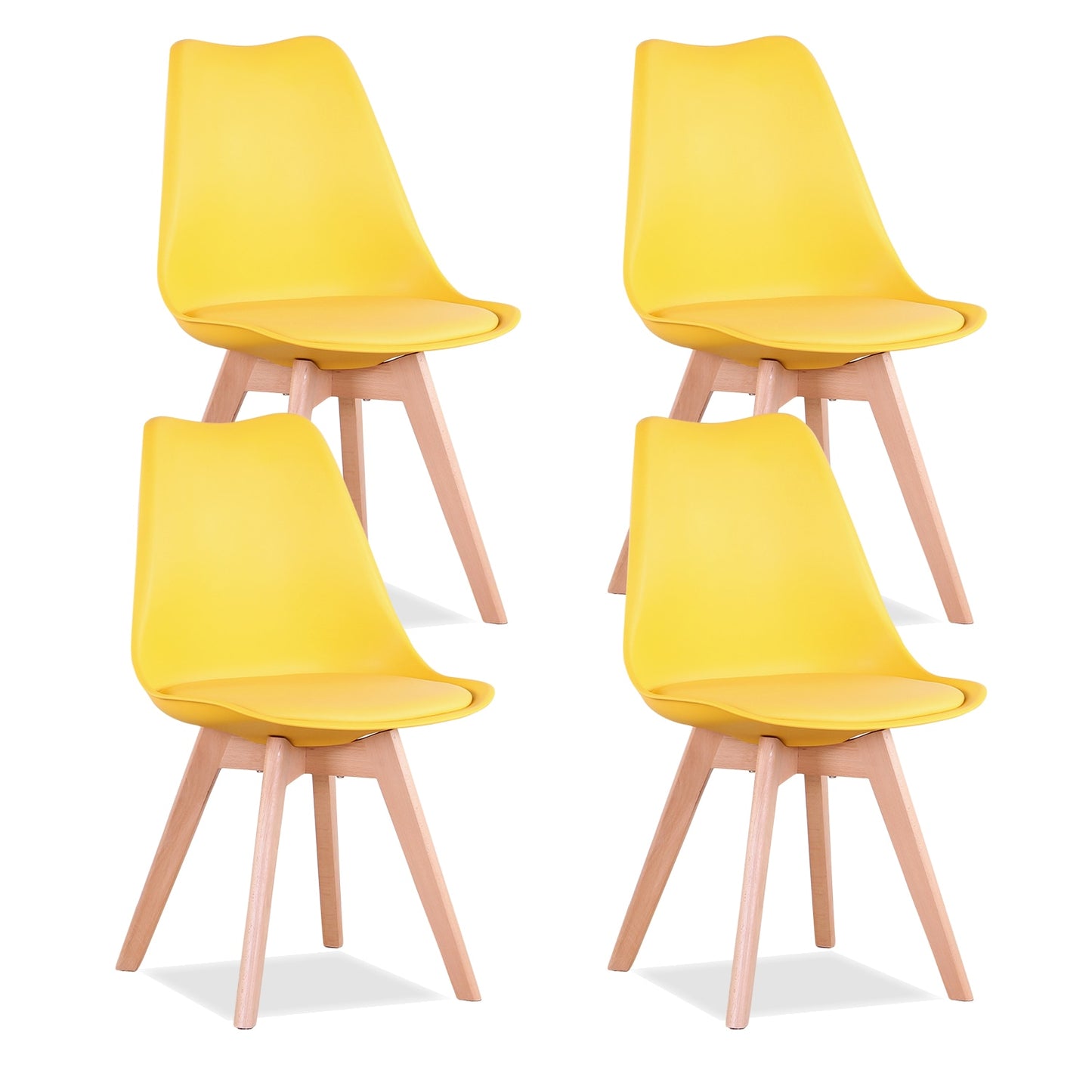 Set of 4 Modern Dining Chair With Solid Wood Legs and Plastic Padded