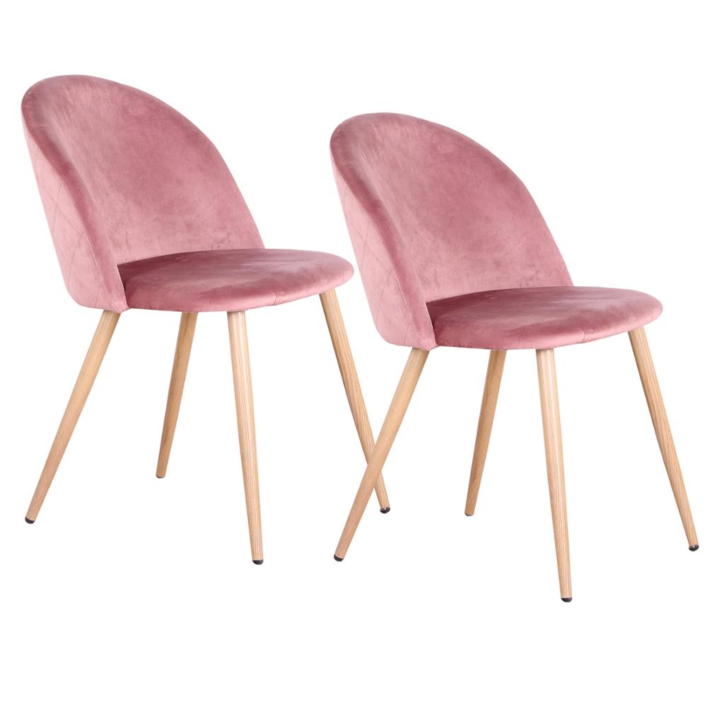 A Set Of 2 Dining Chairs With Soft Velvet And Metal Feet (Pink/Green/Blue)