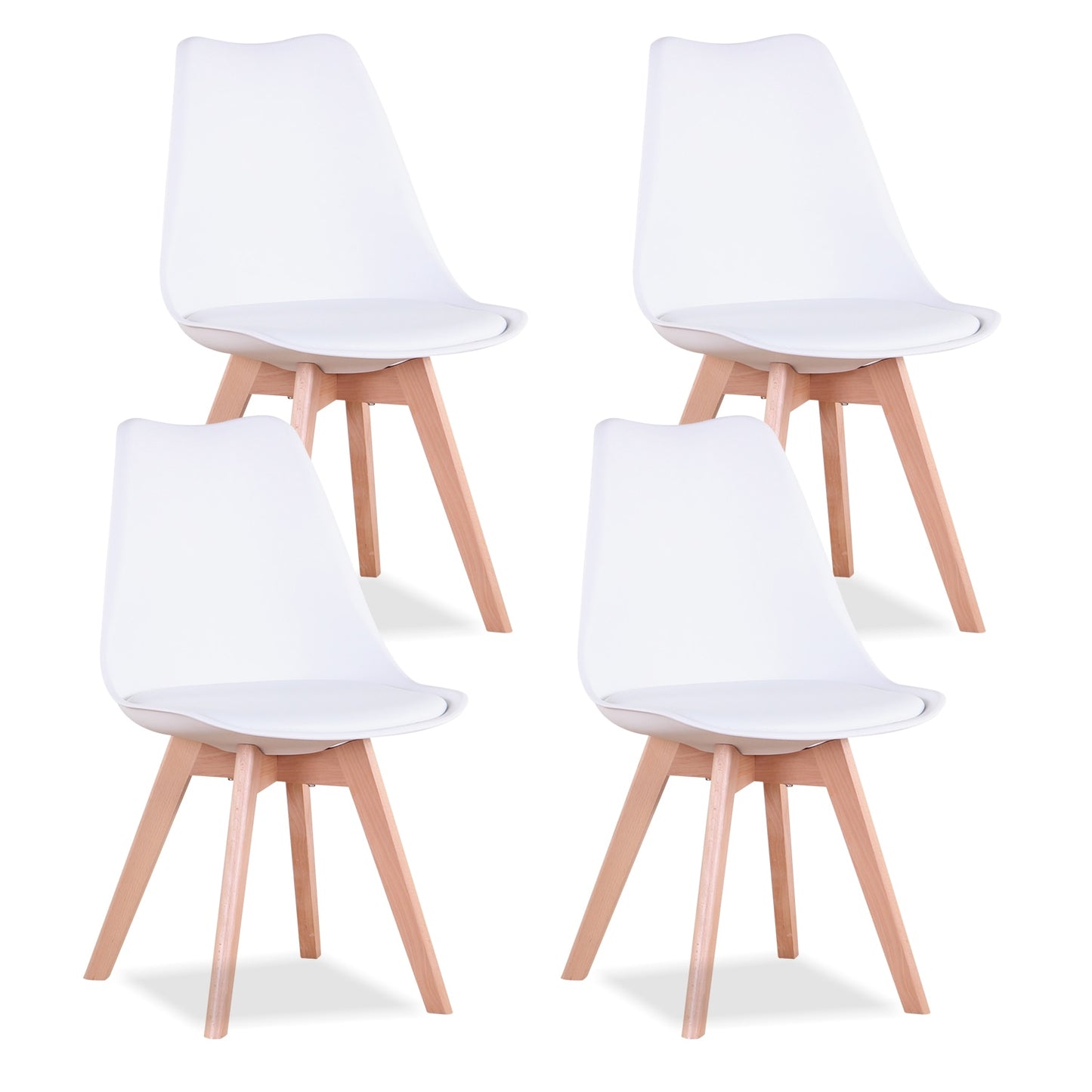 Set of 4 Modern Dining Chair With Solid Wood Legs and Plastic Padded