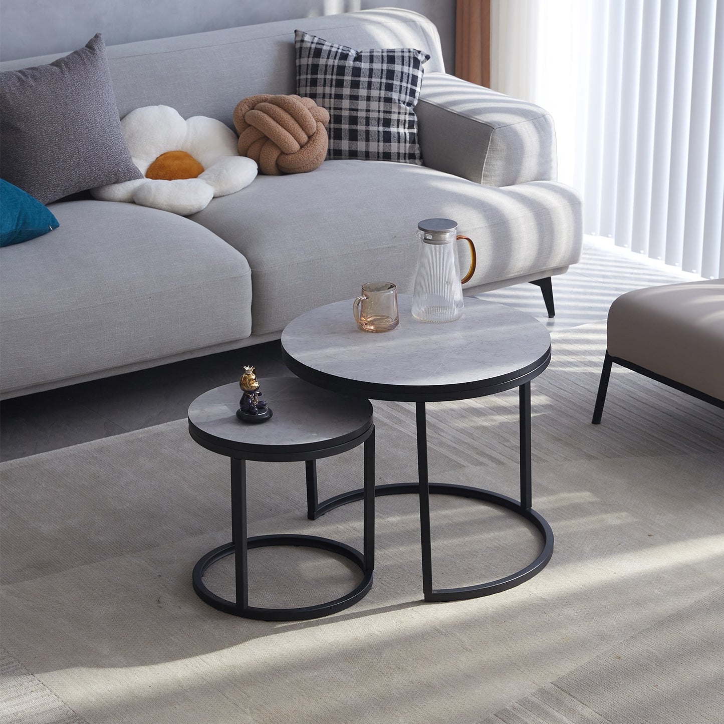 A Set (2Pcs) of Creative Round Nordic Wood Coffee Table