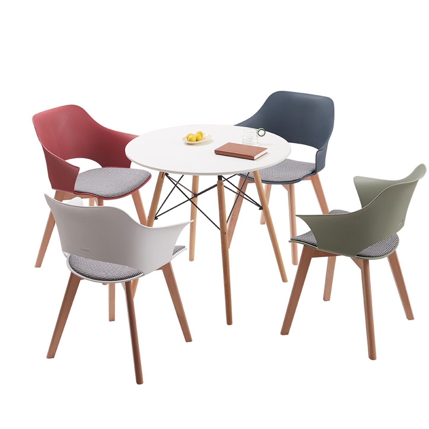 4Pcs Modern Dining Luxury Chairs Inspired Solid Wood Padded Seat with Cushion Retro Style