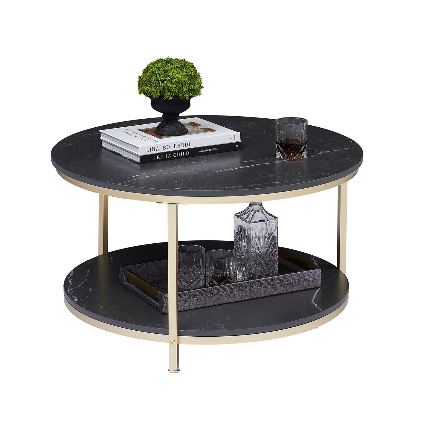 Gold Metal Medium Tripod Unbreakable Black Glass Nordic Side Coffee Table