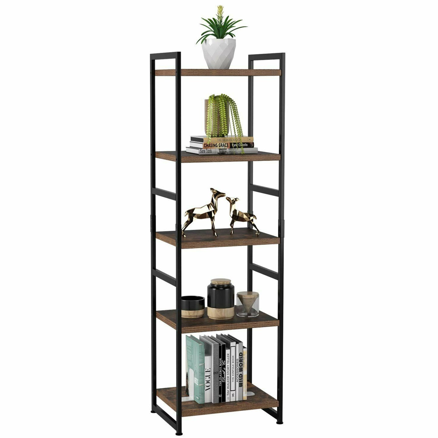 5 Tier Vintage Shelving Unit | Wood and Metal Book Shelves