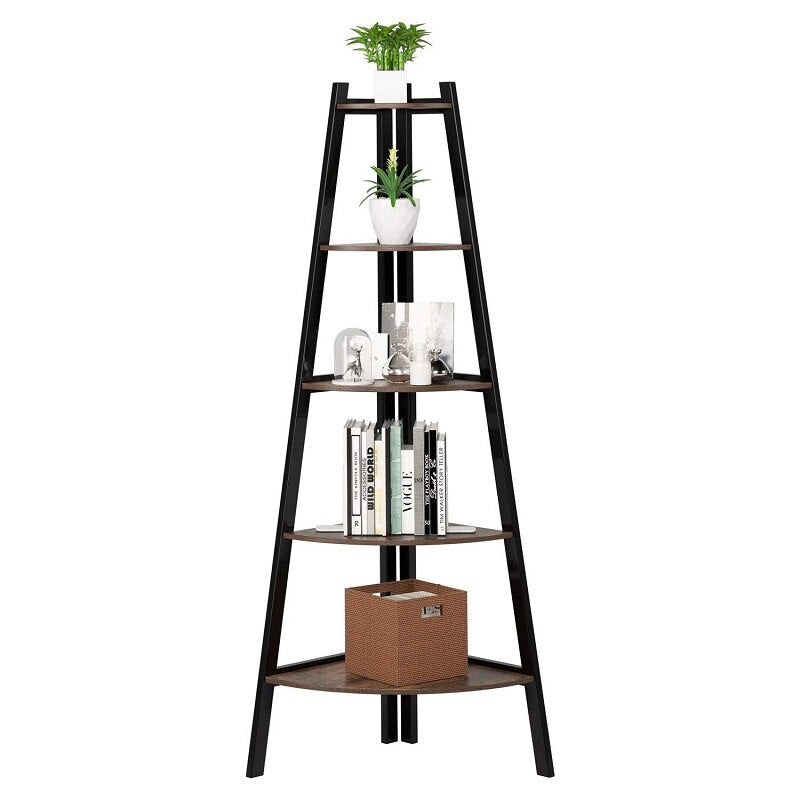 5 Tier Rustic Corner Bookshelf